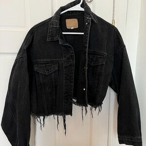 Black distressed cropped denim jacket
